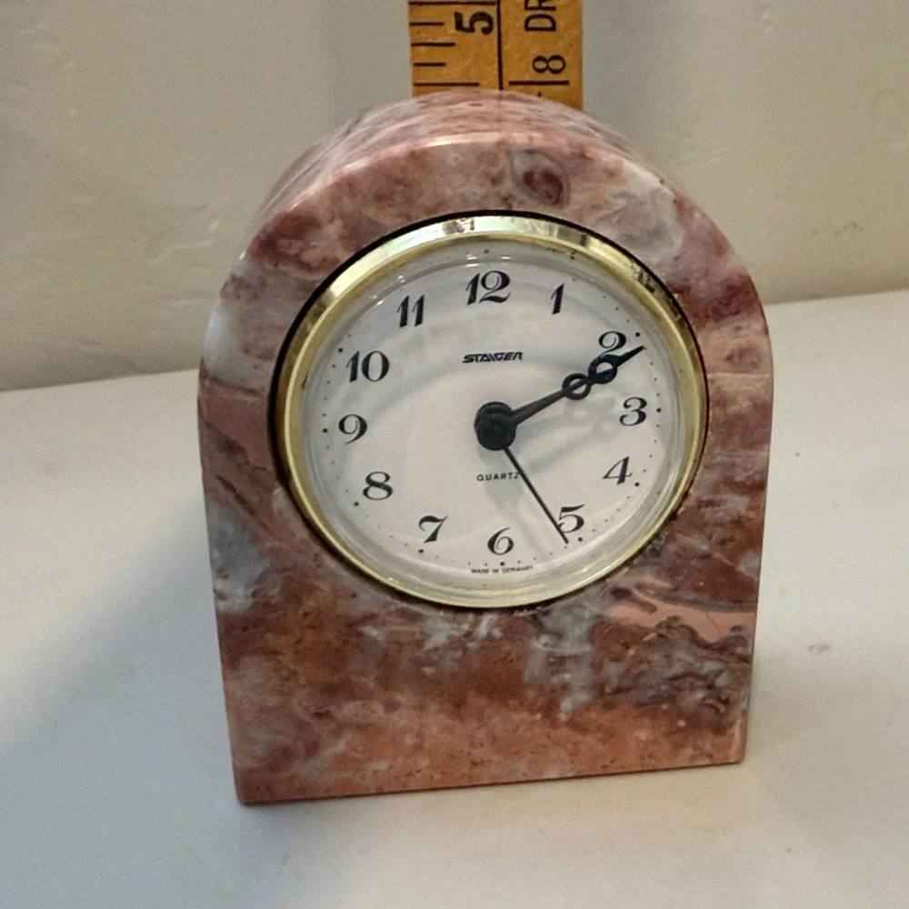 Vintage PINK GENUINE MARBLE STONE DESK TOP/TABLE CLOCK Steiger‎ Quartz Germany